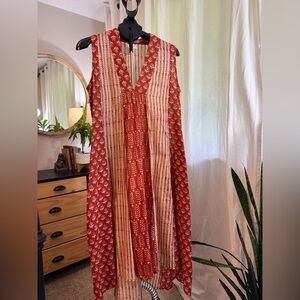 Cost Plus World Market Red and Cream Sleeveless Maxi Dress